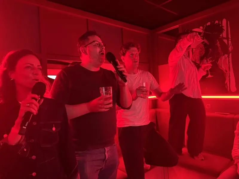 Netler consultants singing karaoke
